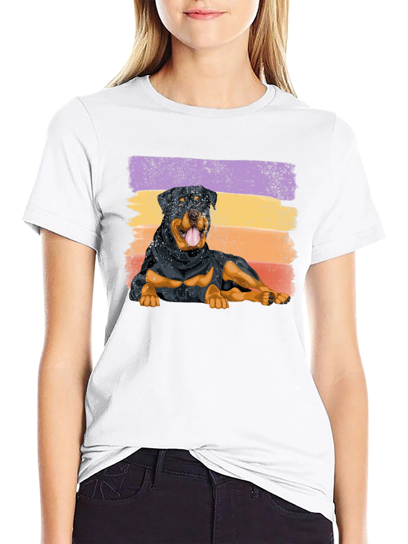 Rottweiler Dog Sunset Graphic Tee - Black