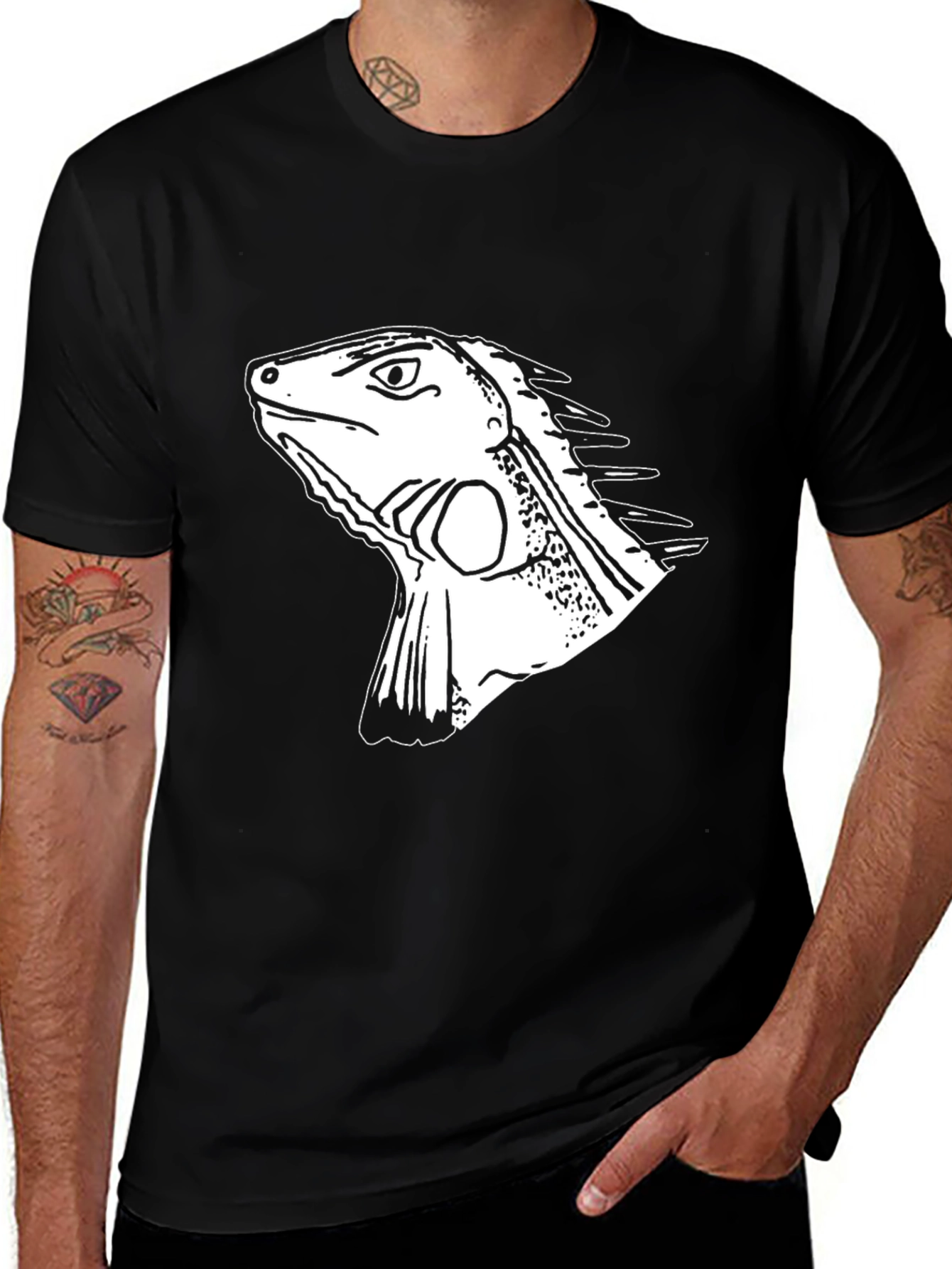 Iguana Graphic Tee - Black Cotton T-Shirt