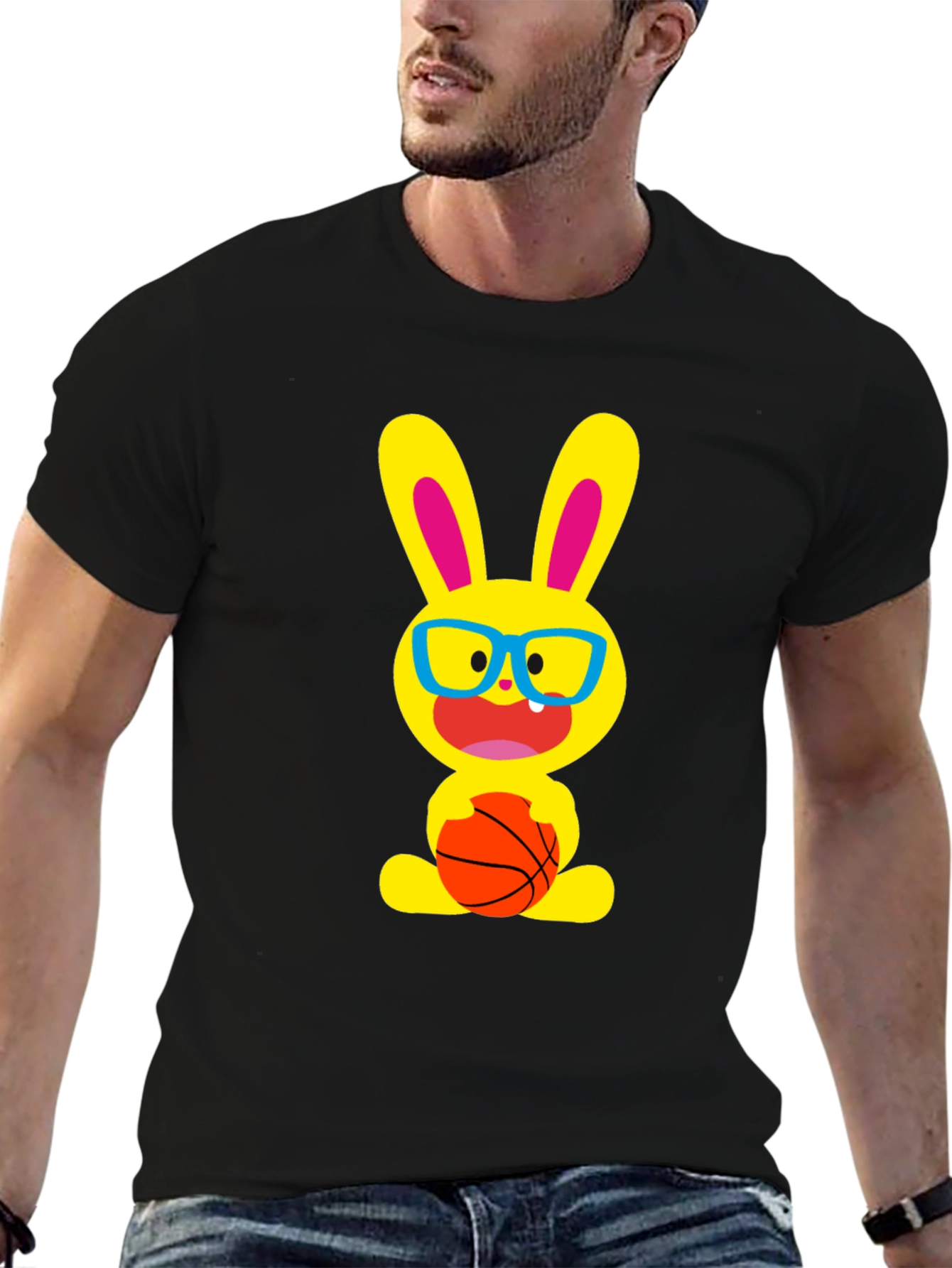 Funny Bunny Basketball T-Shirt - Black