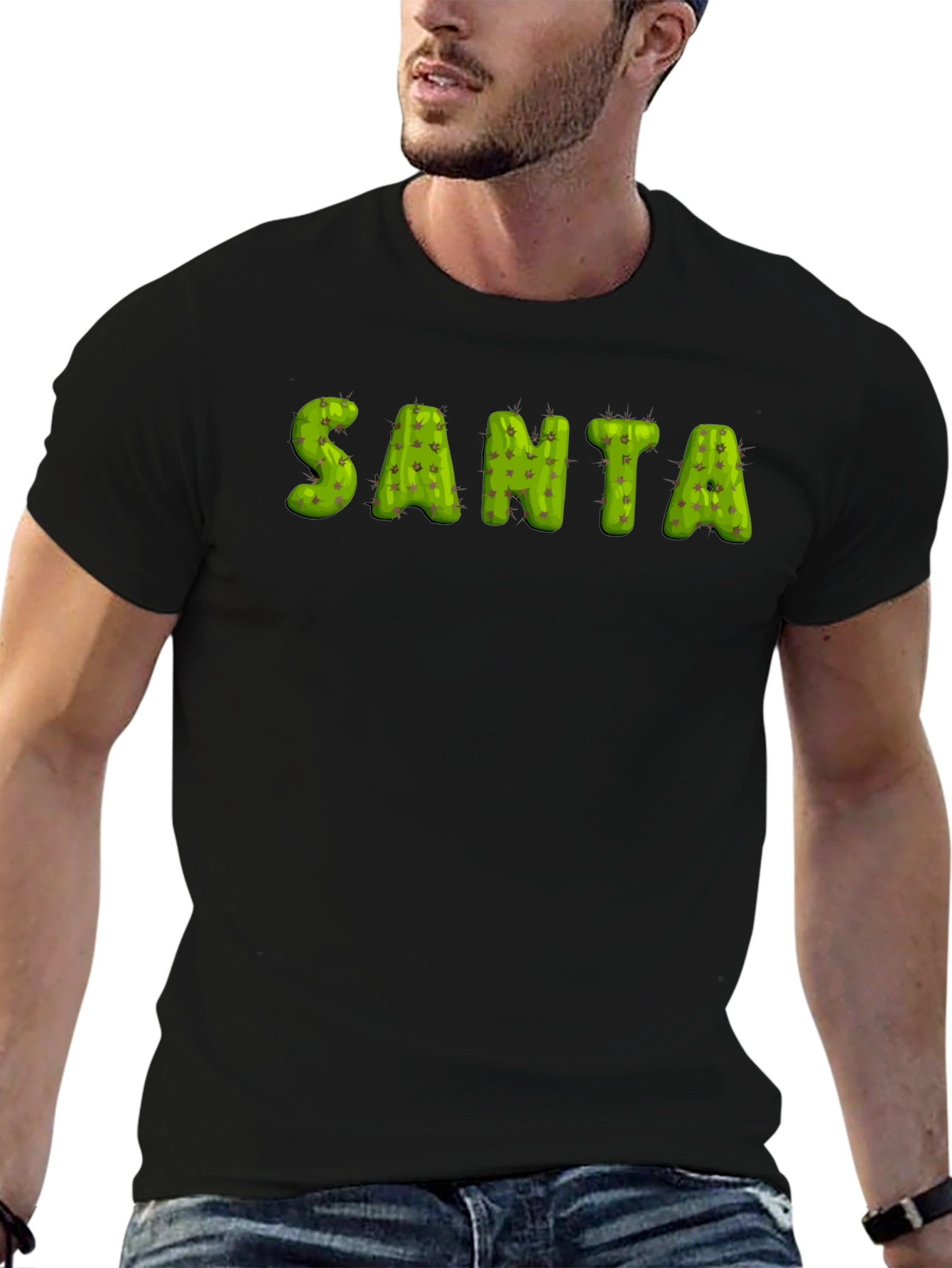Cactus Santa Graphic Black T-Shirt