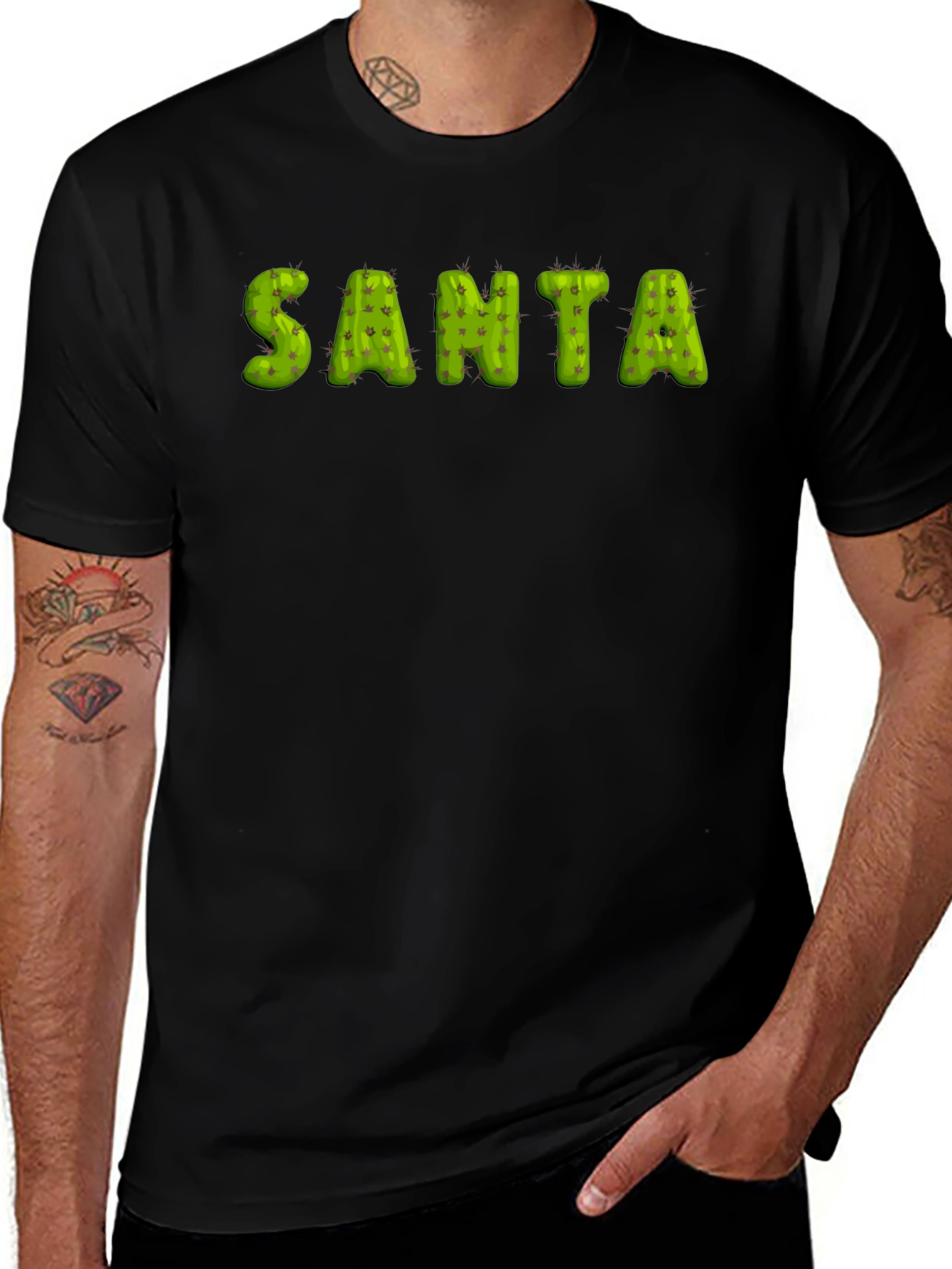 Cactus Santa Graphic Black T-Shirt