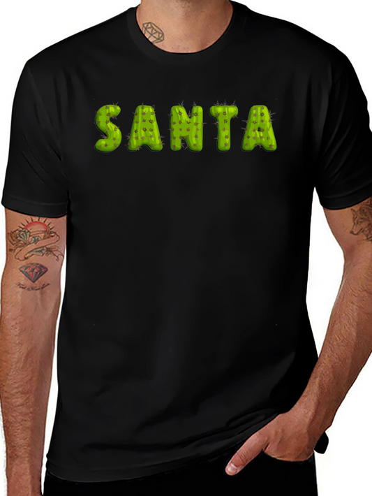 Cactus Santa Graphic Black T-Shirt