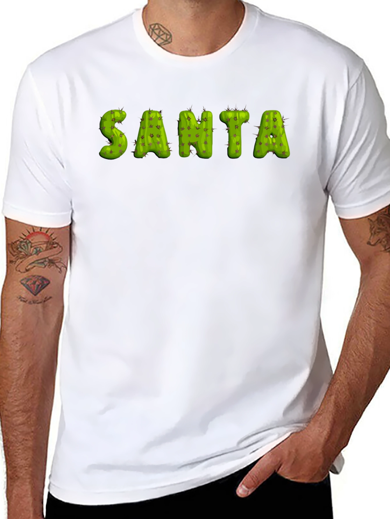 Cactus Santa Graphic Black T-Shirt