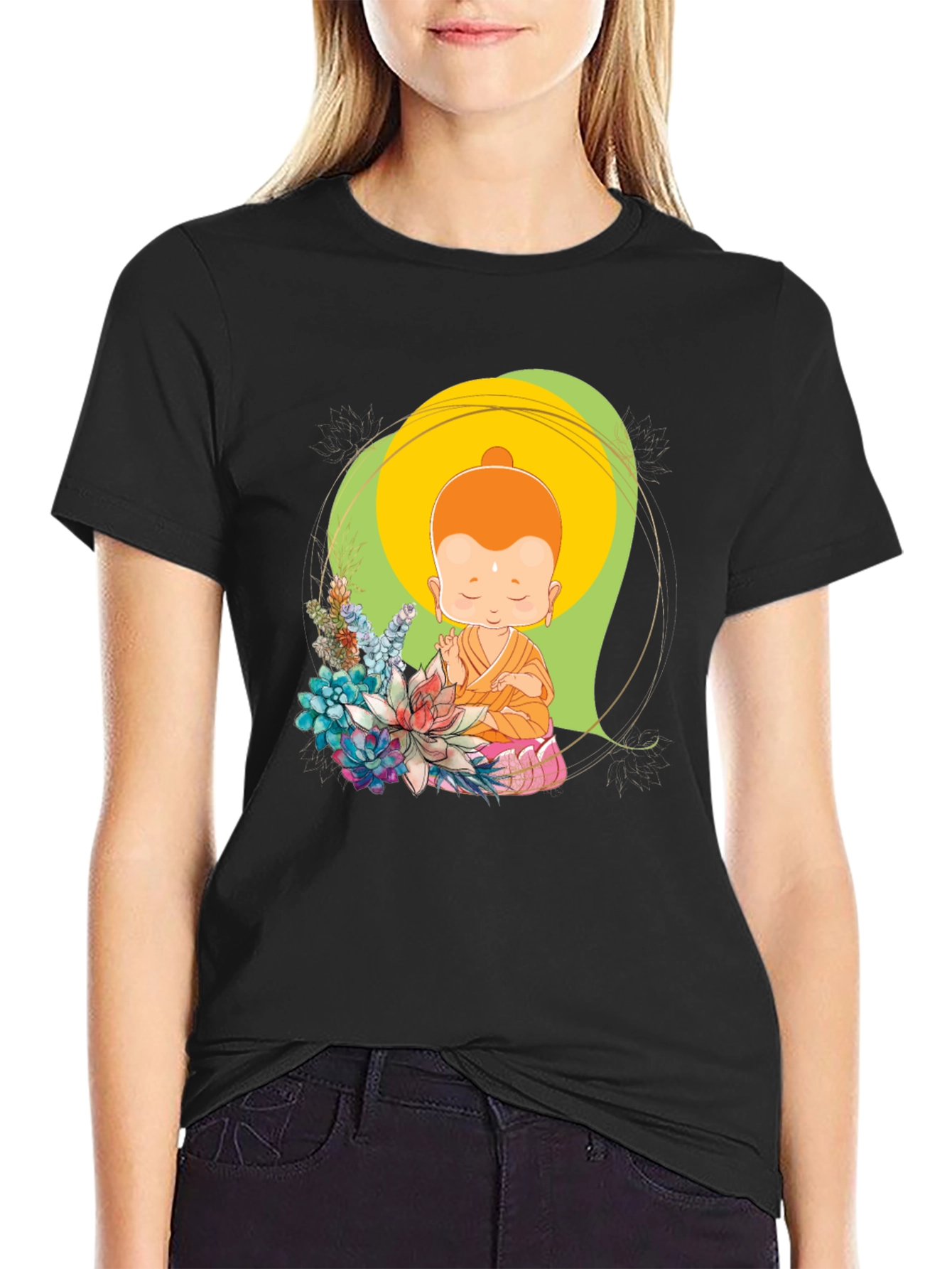 Buddha Baby Graphic Tee - Black Cotton Blend T-Shirt