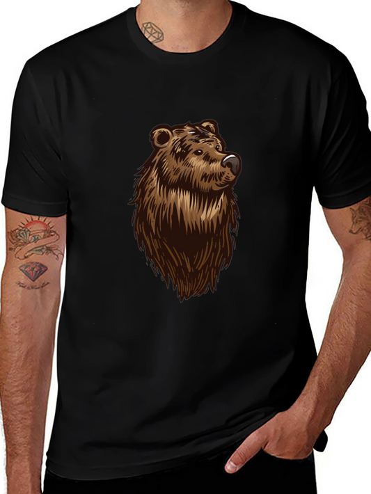 Bear Graphic Print Black T-Shirt