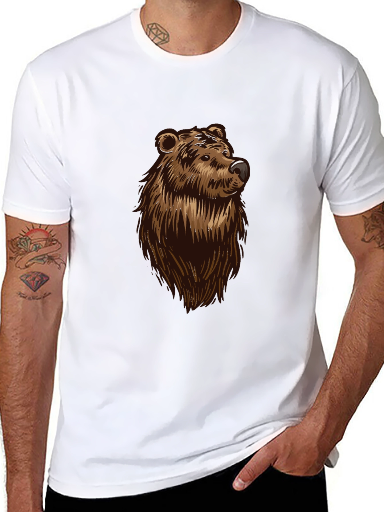Bear Graphic Print Black T-Shirt
