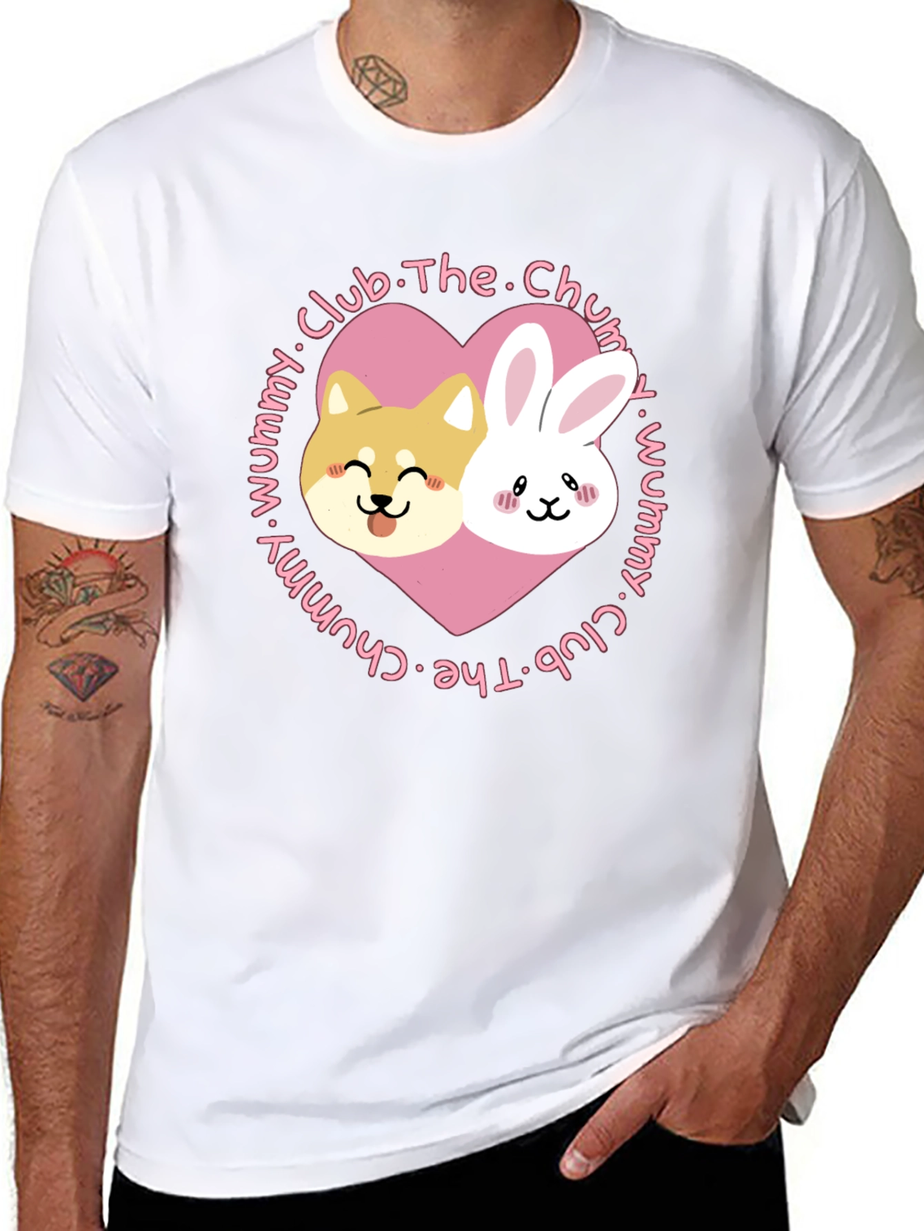 Cute Dog and Bunny Heart Graphic T-Shirt
