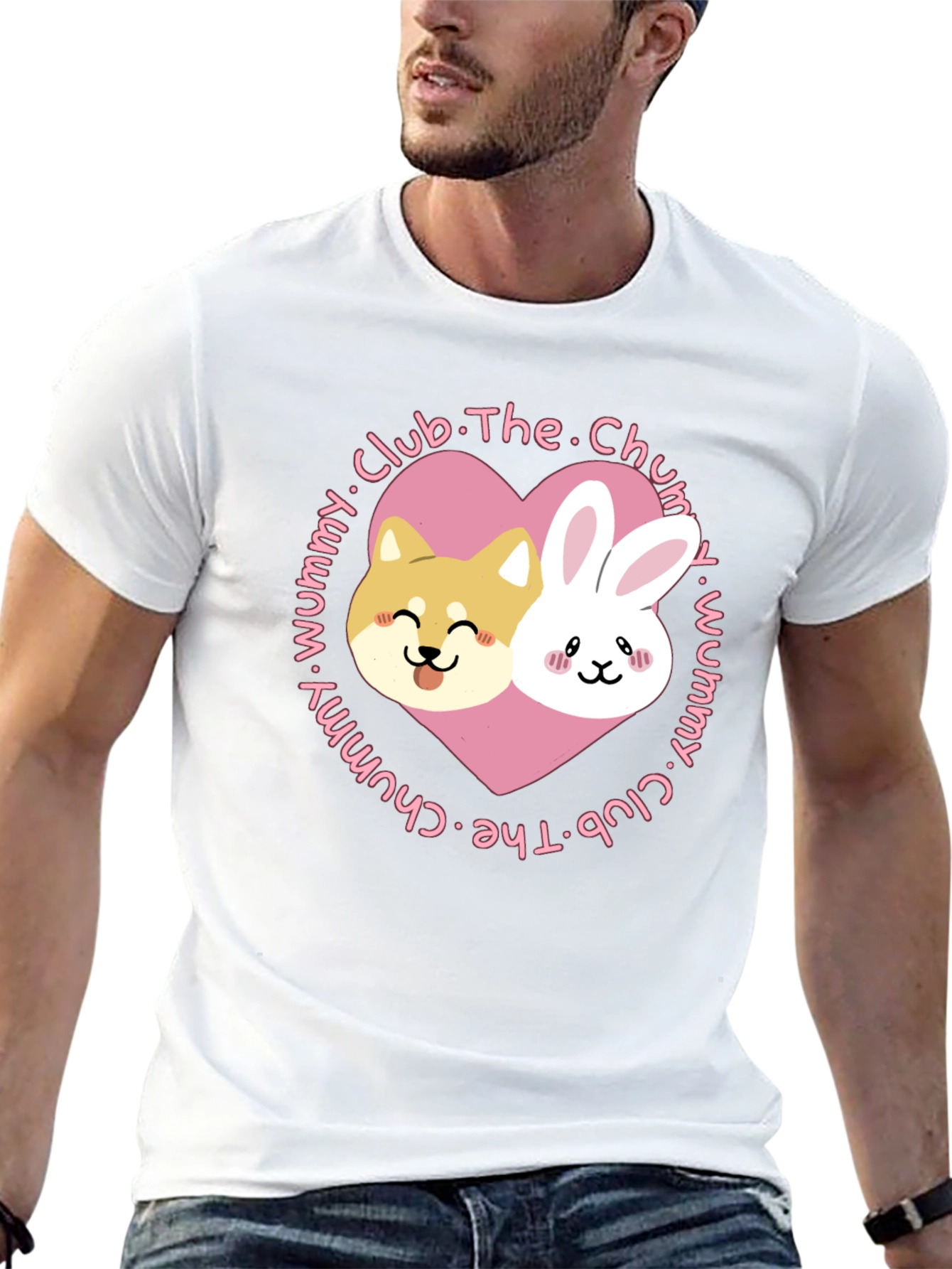 Cute Dog and Bunny Heart Graphic T-Shirt