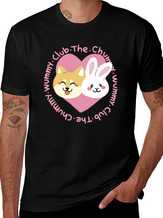 Cute Dog and Bunny Heart Graphic T-Shirt