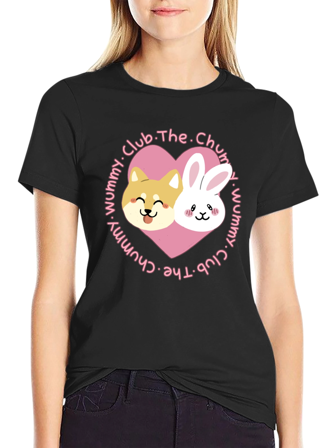 Cute Dog and Bunny Heart Graphic T-Shirt