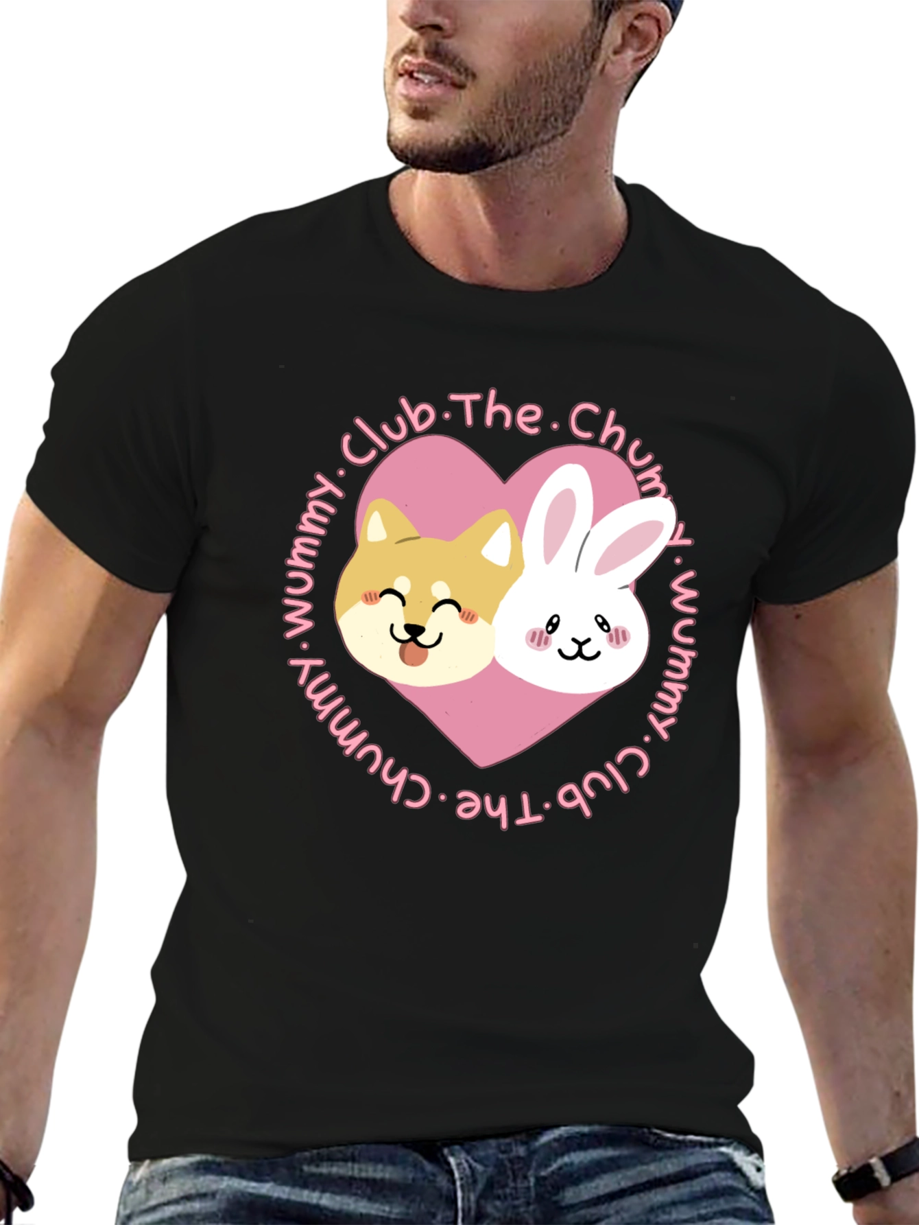 Cute Dog and Bunny Heart Graphic T-Shirt