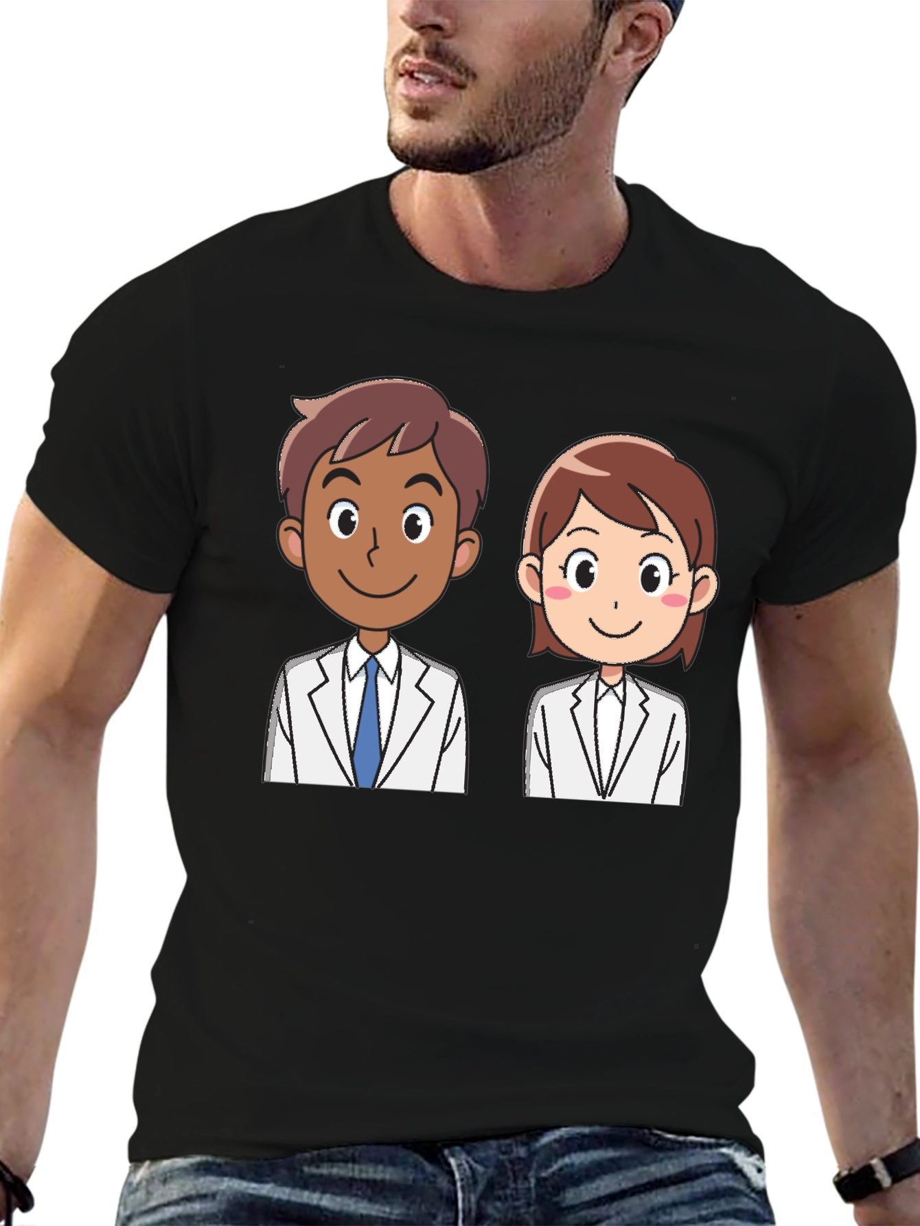 Doctor Cartoon Graphic Tee - Unisex Black T-Shirt