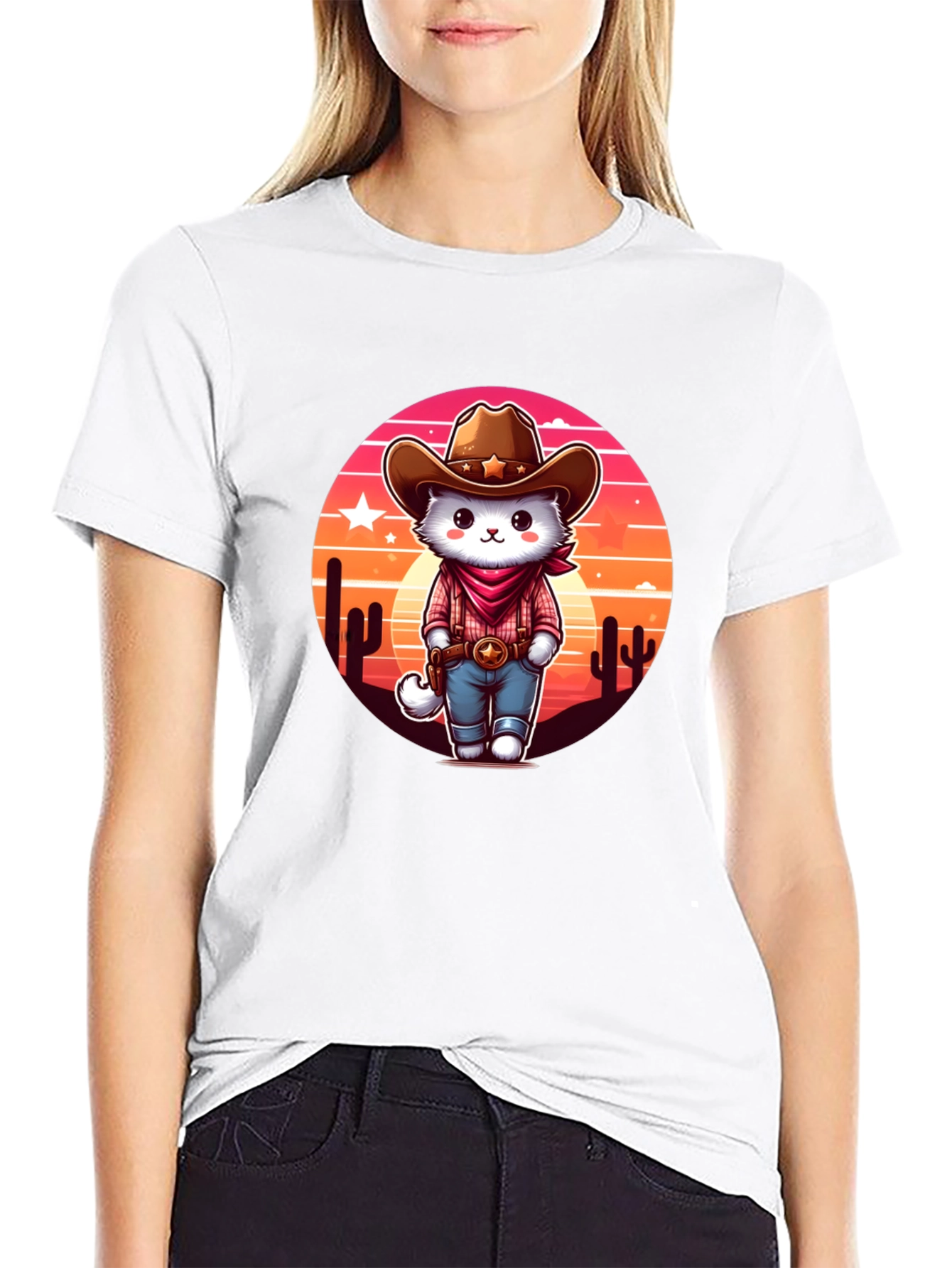 Cowboy Cat Graphic Tee - Western Style T-Shirt