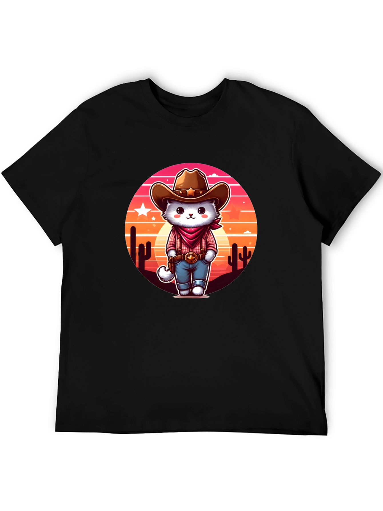 Cowboy Cat Graphic Tee - Western Style T-Shirt