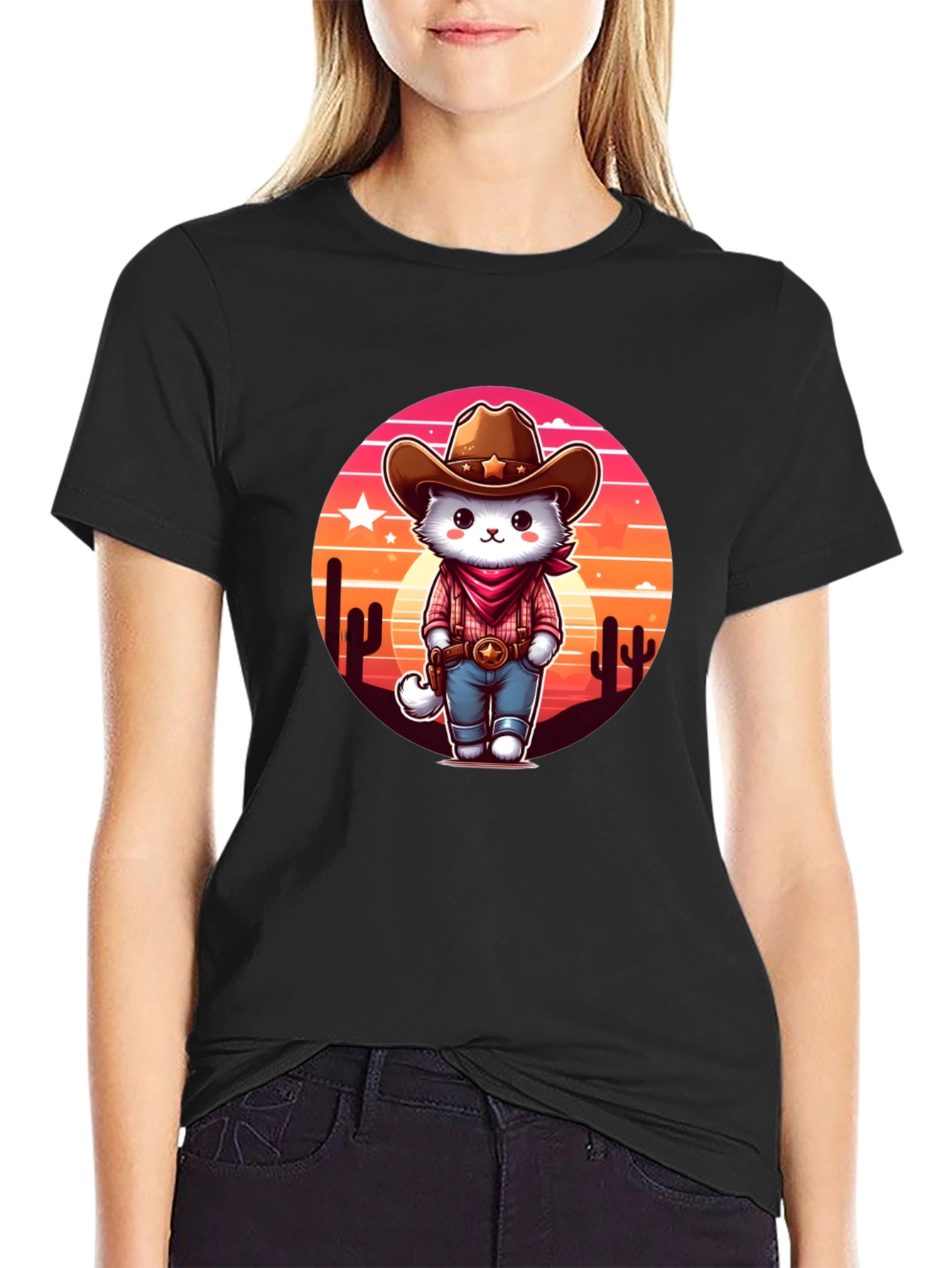 Cowboy Cat Graphic Tee - Western Style T-Shirt