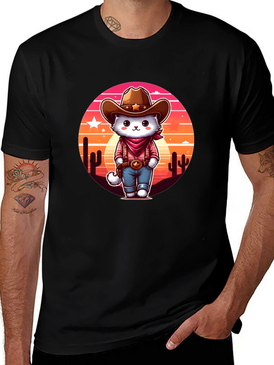 Cowboy Cat Graphic Tee - Western Style T-Shirt