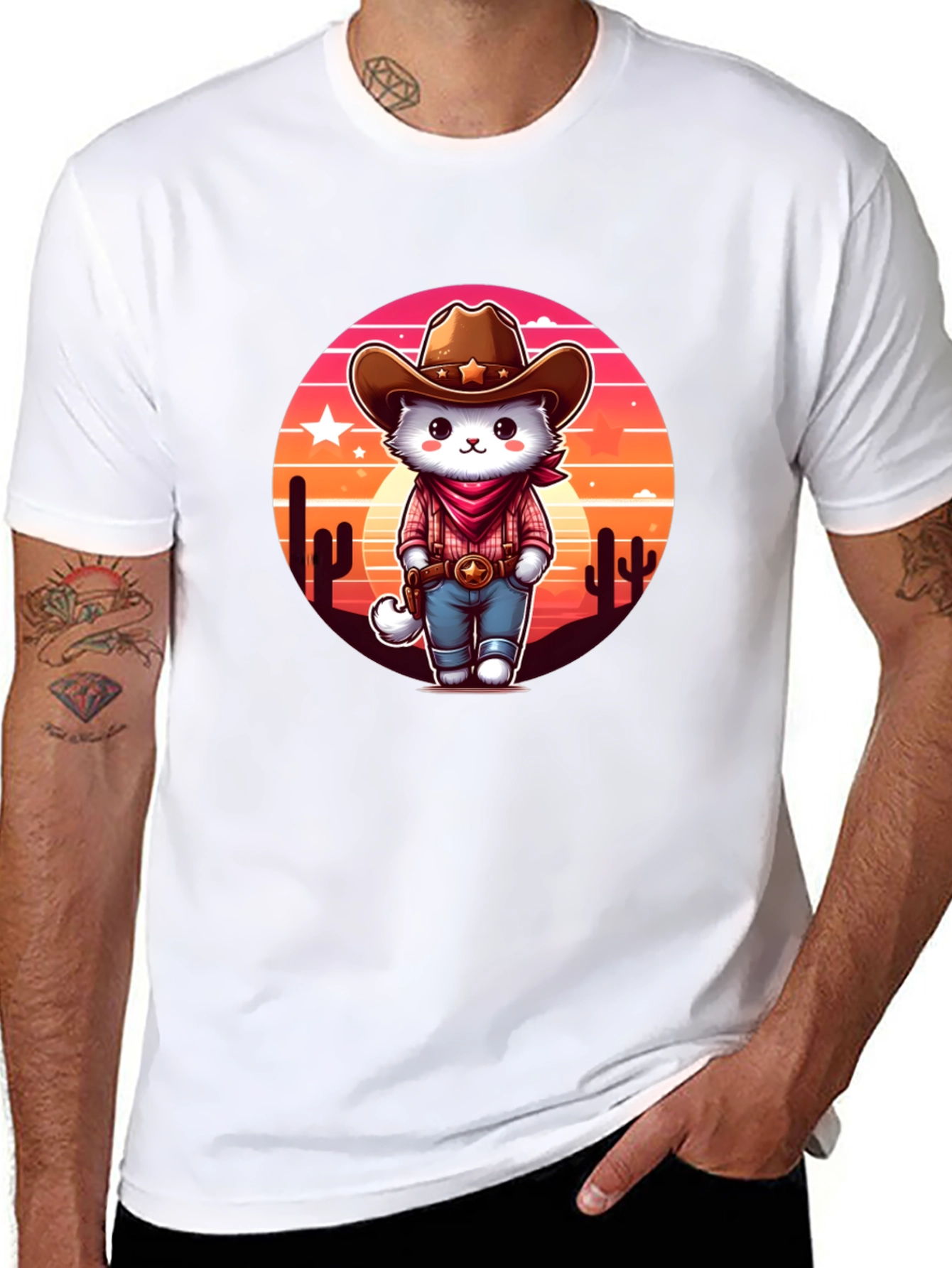 Cowboy Cat Graphic Tee - Western Style T-Shirt