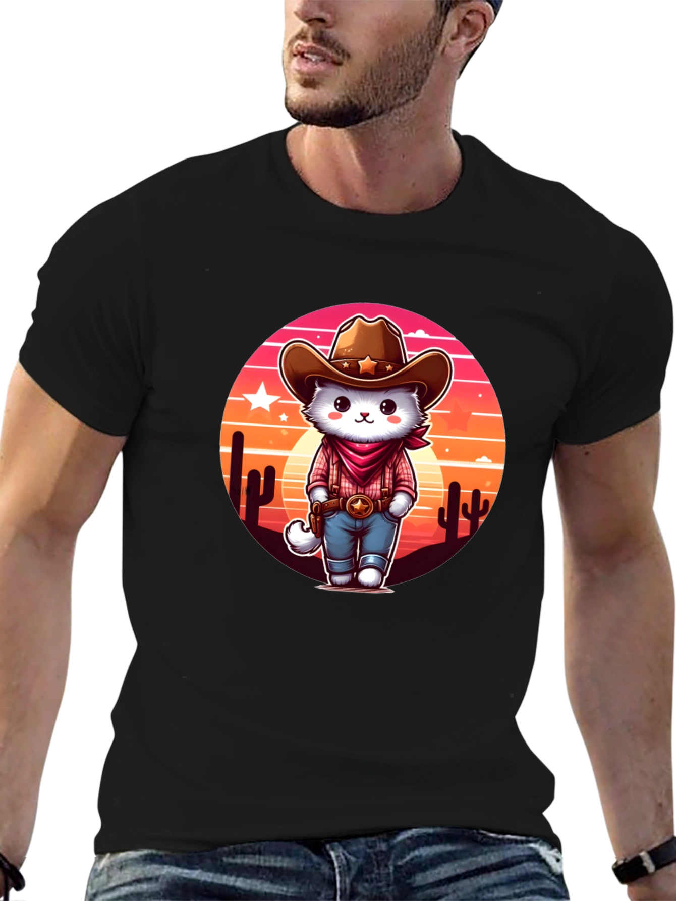 Cowboy Cat Graphic Tee - Western Style T-Shirt