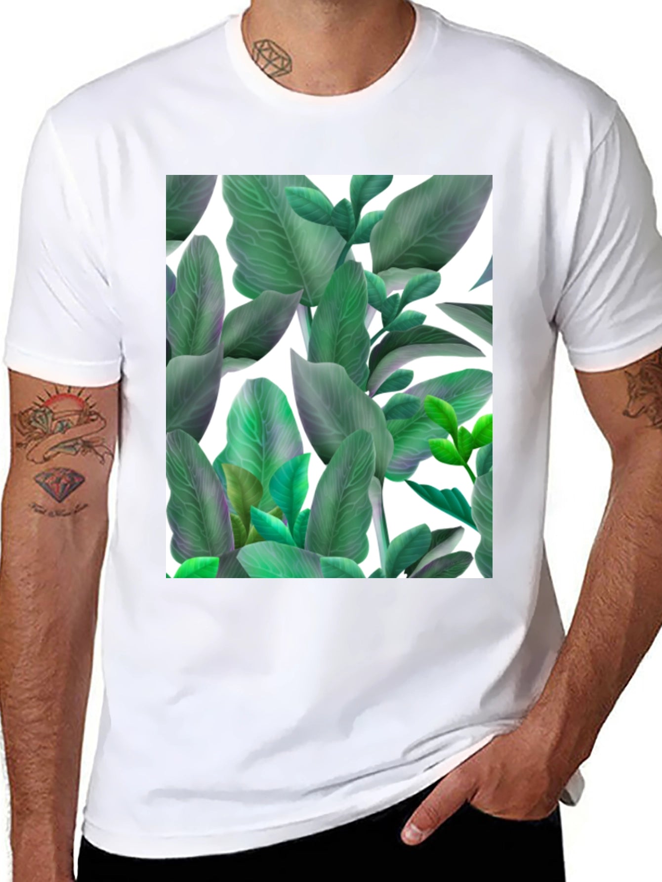 Leaf Print Black Tee