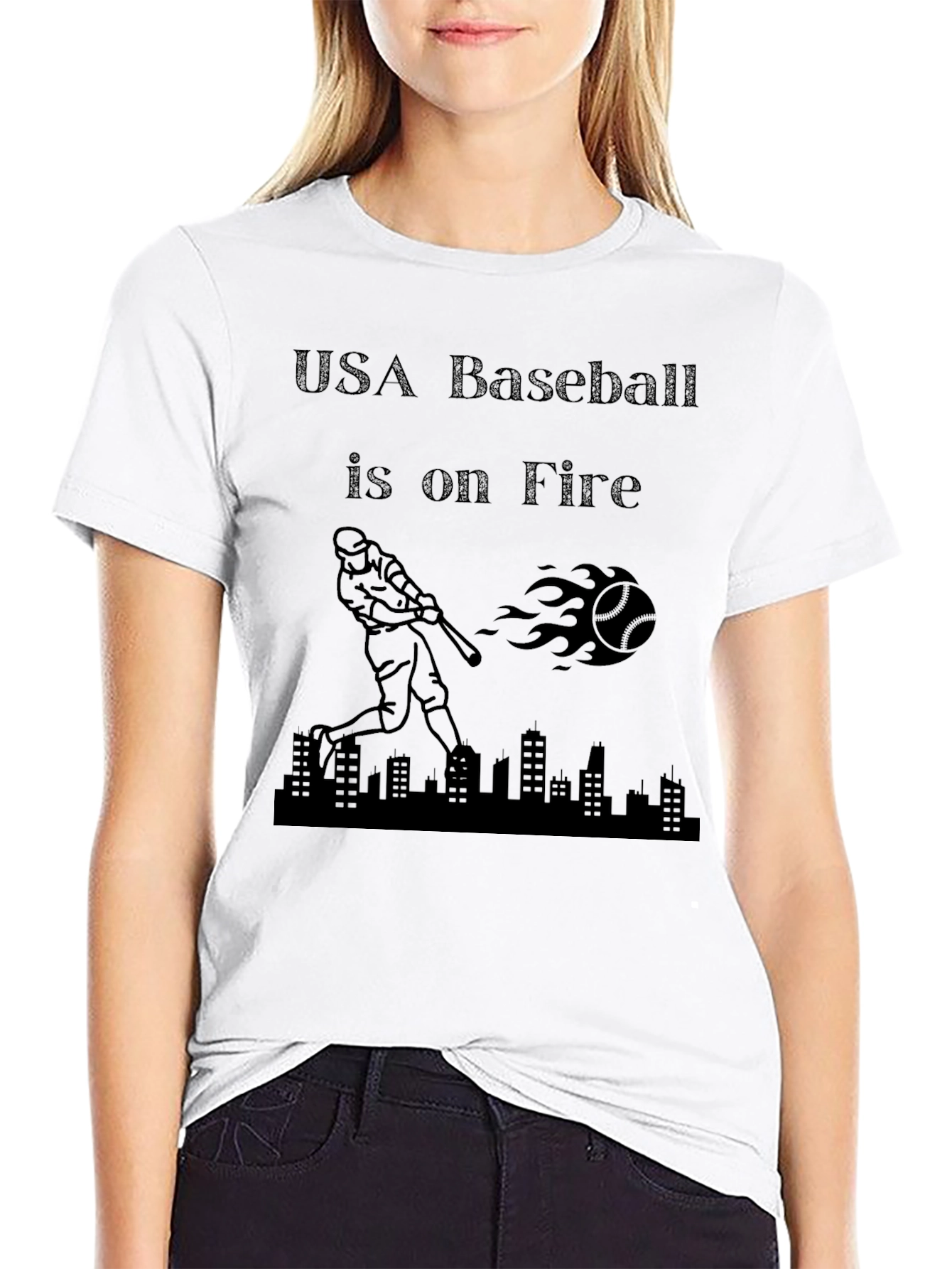 USA Baseball Is On Fire Black T-Shirt