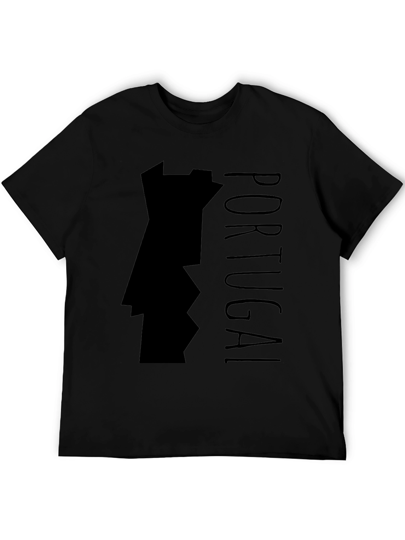 Portugal Map Graphic Tee - Black Cotton T-Shirt