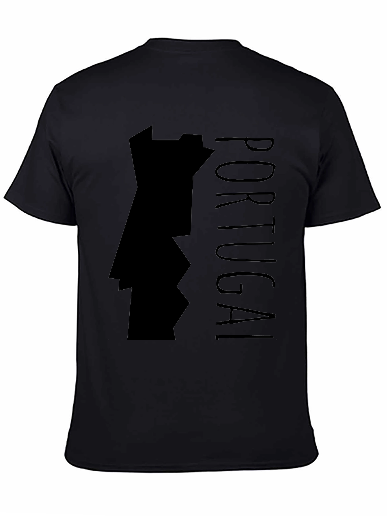 Portugal Map Graphic Tee - Black Cotton T-Shirt