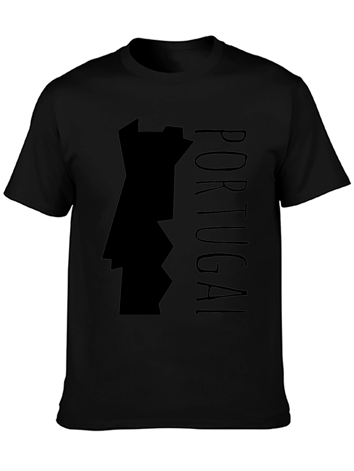Portugal Map Graphic Tee - Black Cotton T-Shirt
