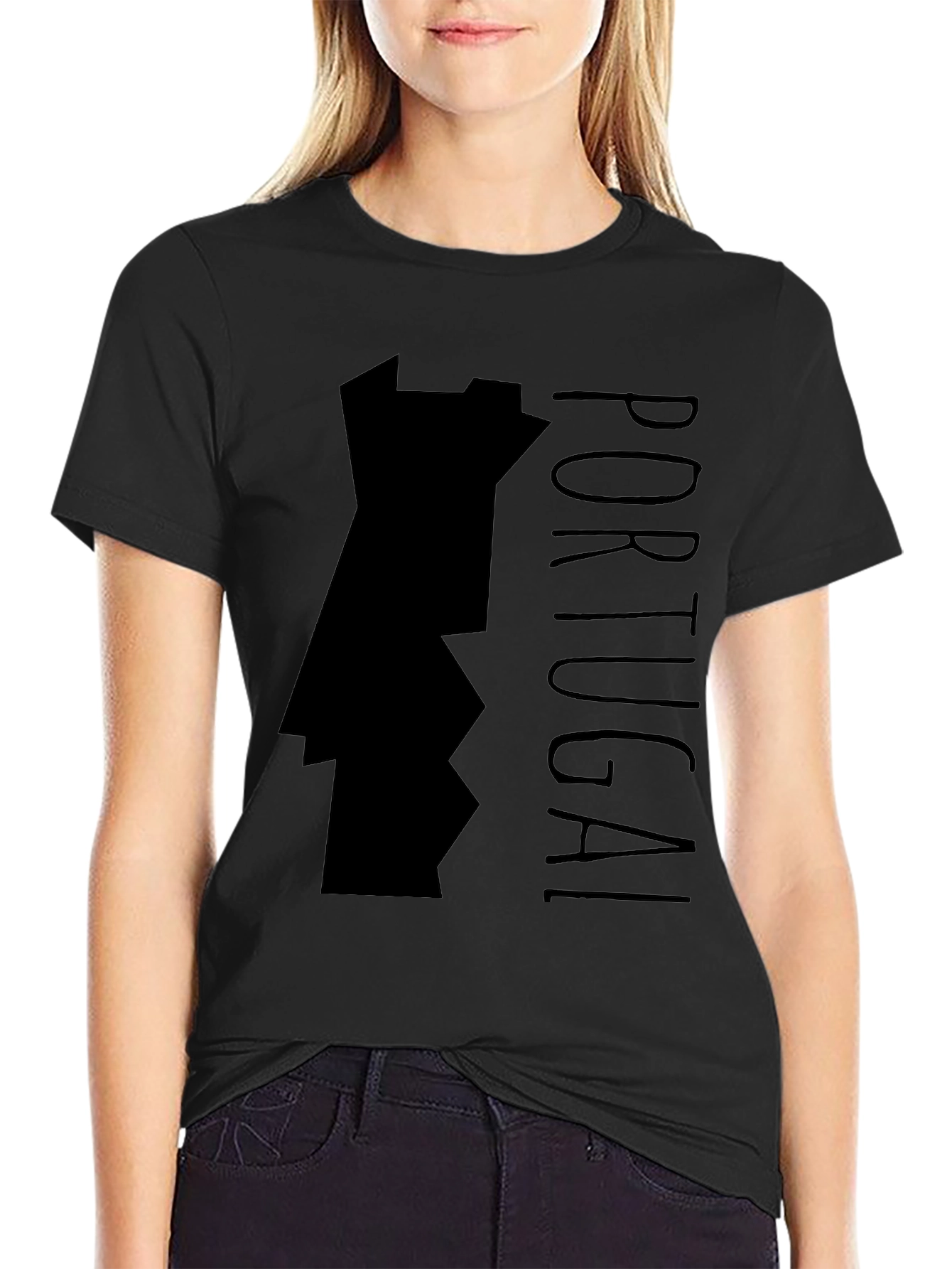 Portugal Map Graphic Tee - Black Cotton T-Shirt