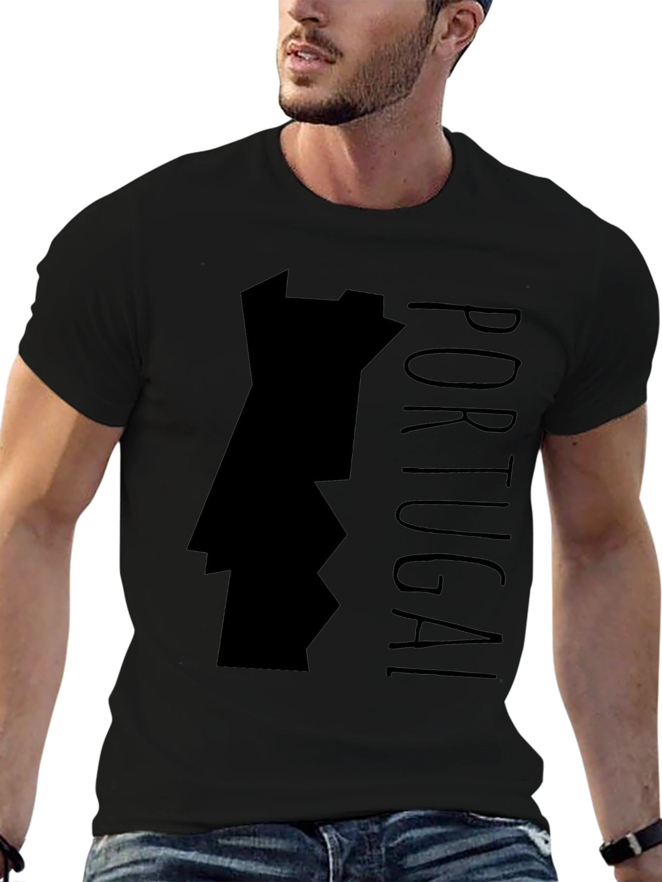 Portugal Map Graphic Tee - Black Cotton T-Shirt