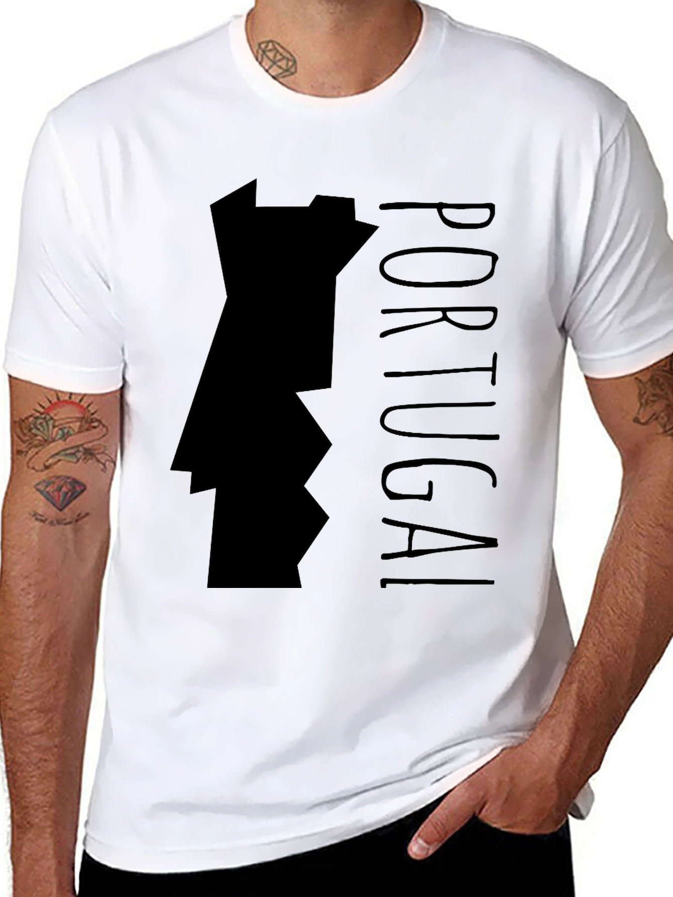 Portugal Map Graphic Tee - Black Cotton T-Shirt
