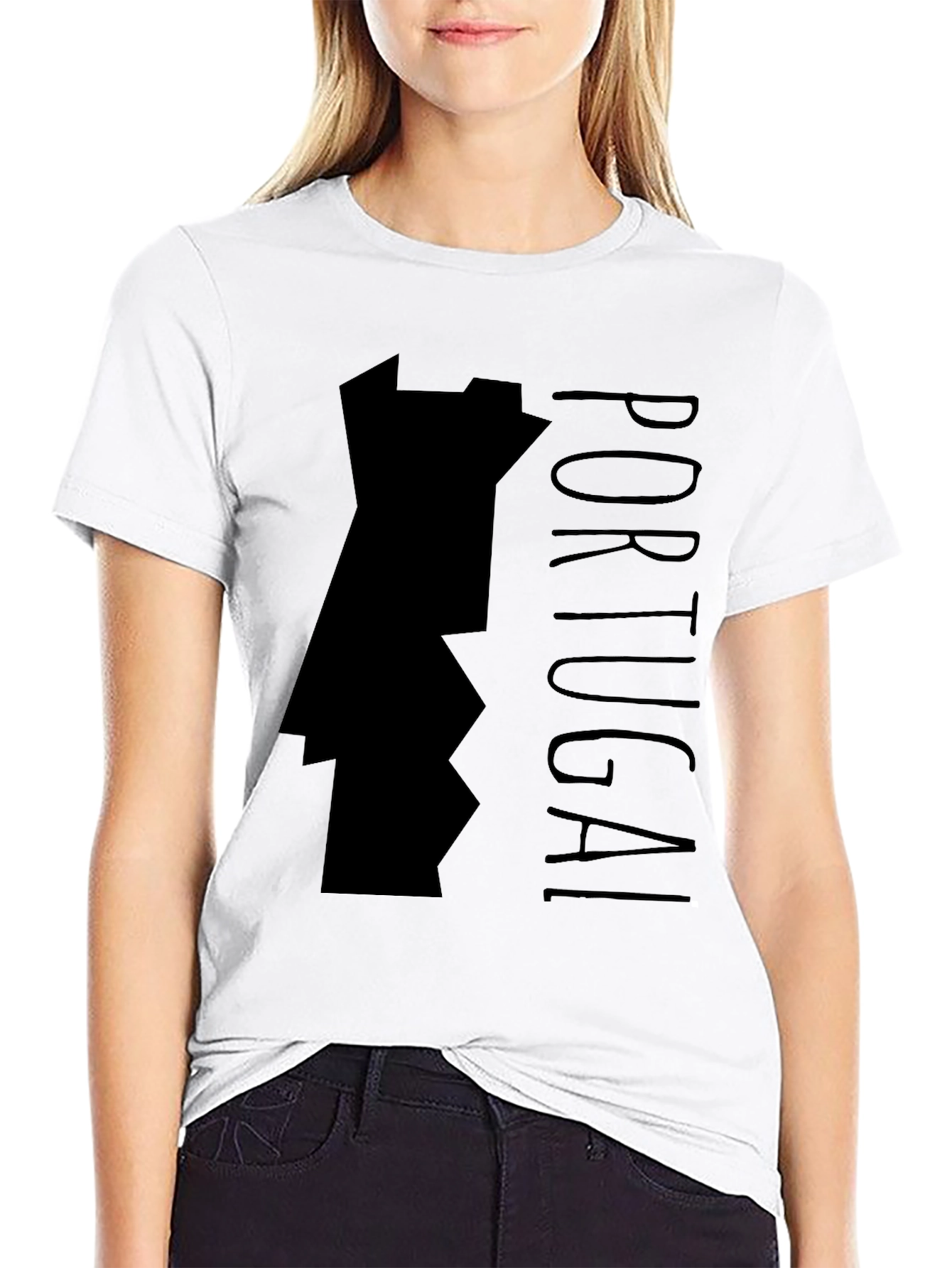 Portugal Map Graphic Tee - Black Cotton T-Shirt