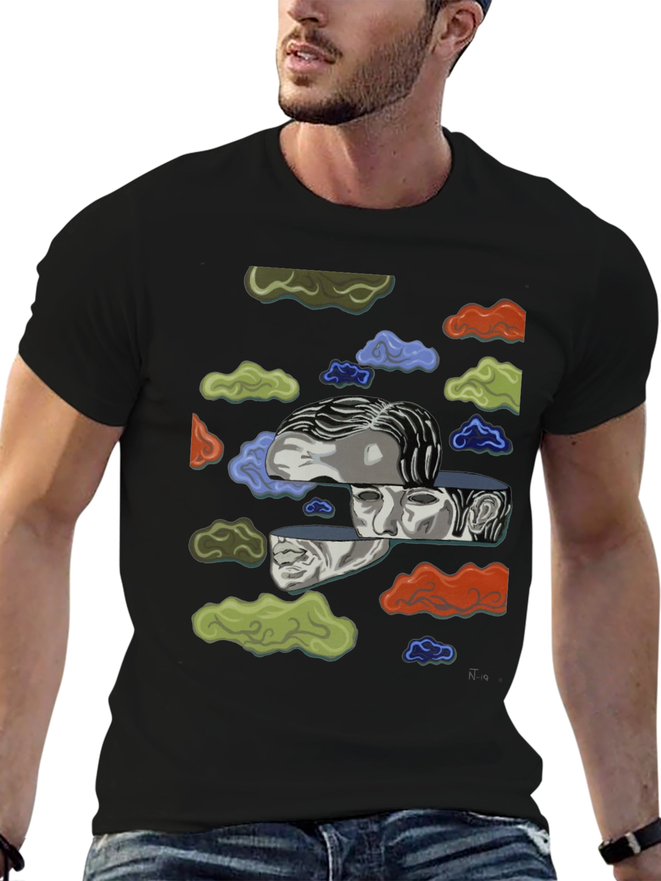 Surreal Cloud Face Graphic T-Shirt