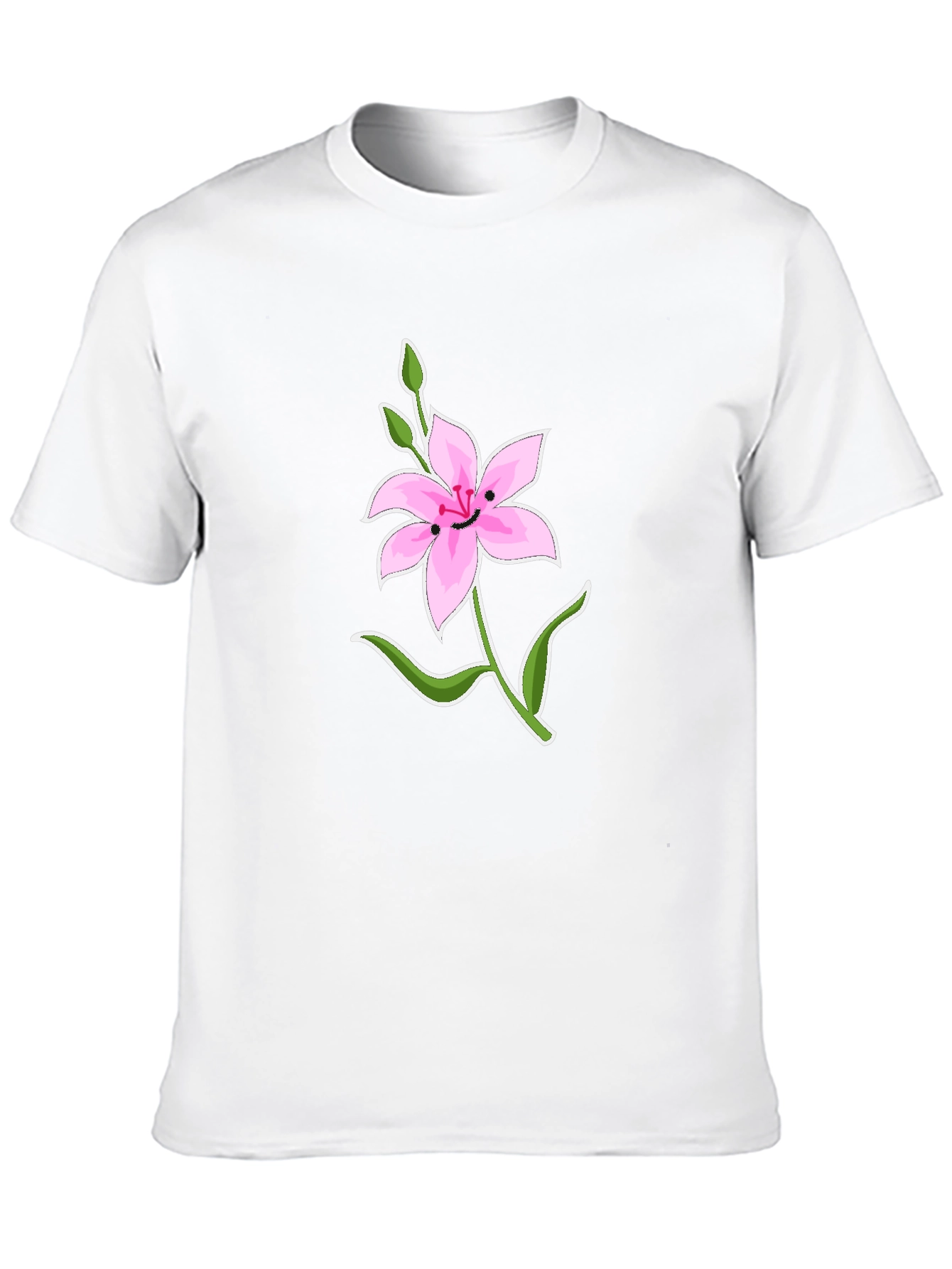 Black T-Shirt with Smiling Pink Lily Graphic