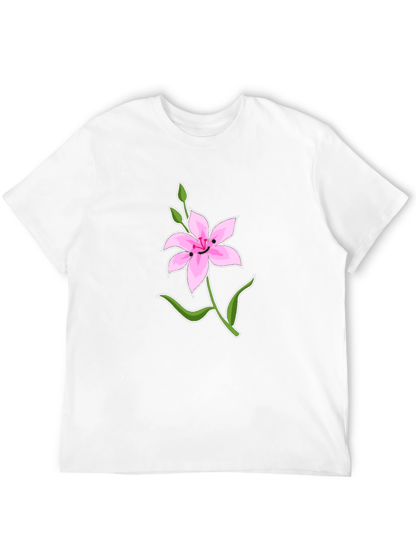 Black T-Shirt with Smiling Pink Lily Graphic