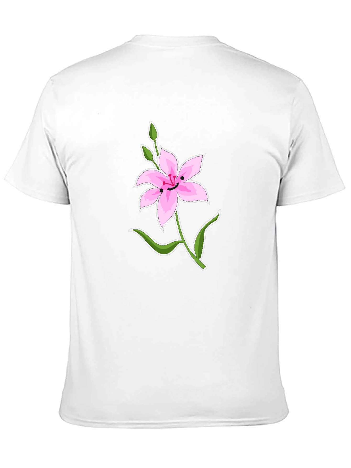 Black T-Shirt with Smiling Pink Lily Graphic