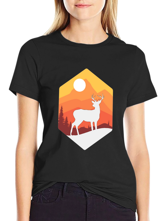 Mountain Deer Graphic Tee - Nature Inspired Design