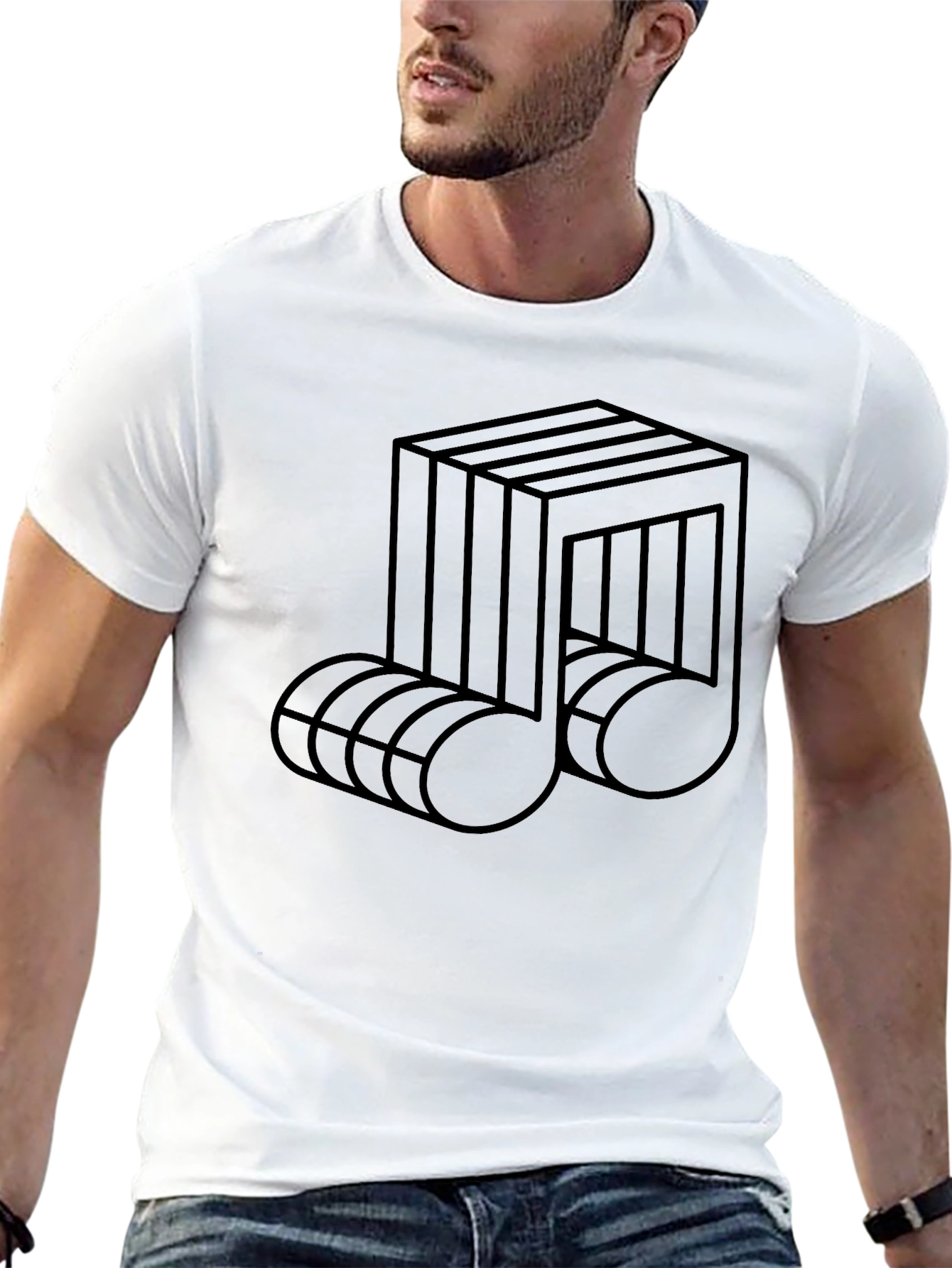 Optical Illusion Music Note Graphic Tee - Black