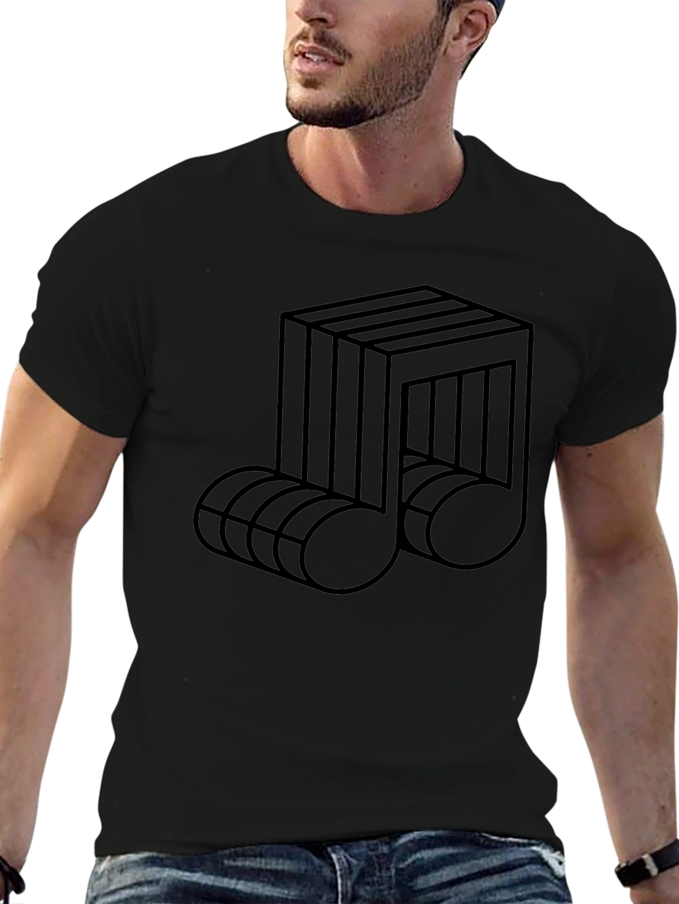 Optical Illusion Music Note Graphic Tee - Black
