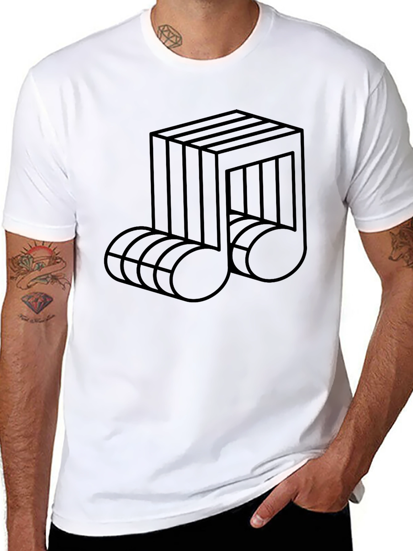 Optical Illusion Music Note Graphic Tee - Black