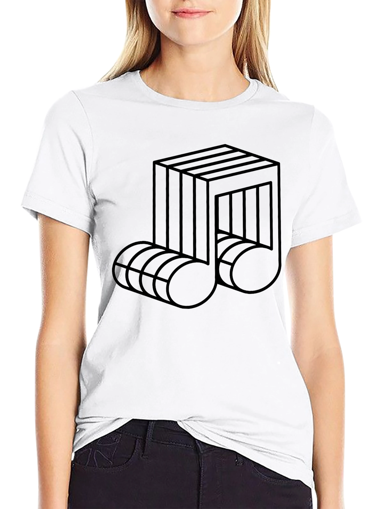 Optical Illusion Music Note Graphic Tee - Black