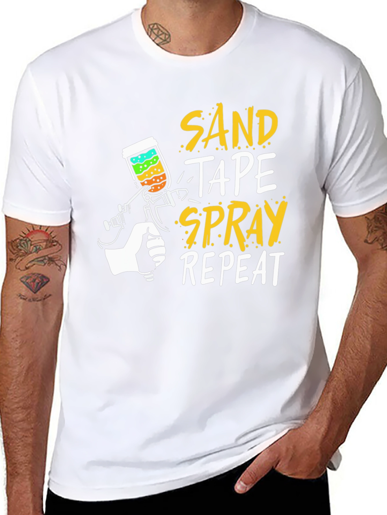 Sand Tape Spray Repeat Graphic Tee - Painters T-Shirt