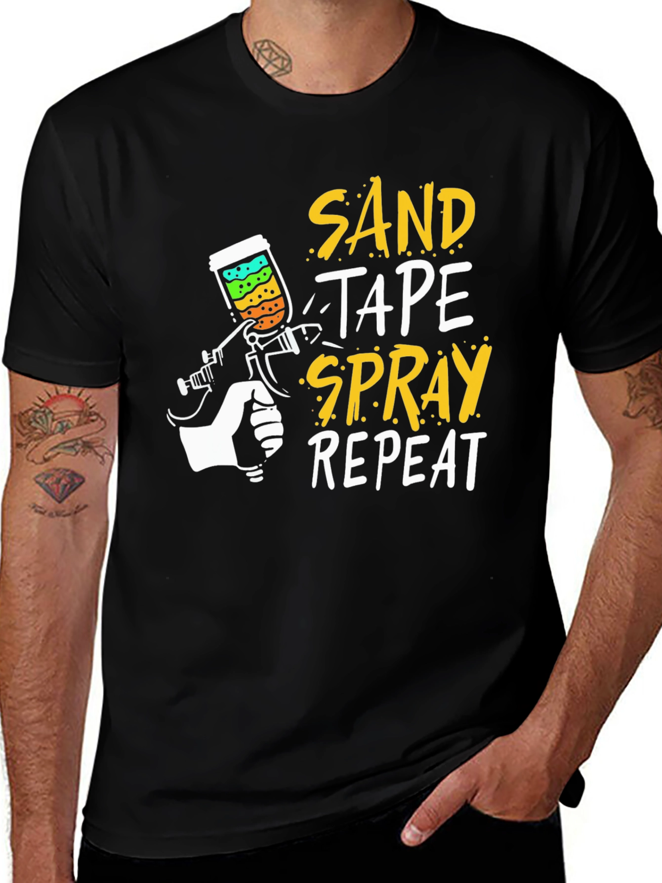 Sand Tape Spray Repeat Graphic Tee - Painters T-Shirt