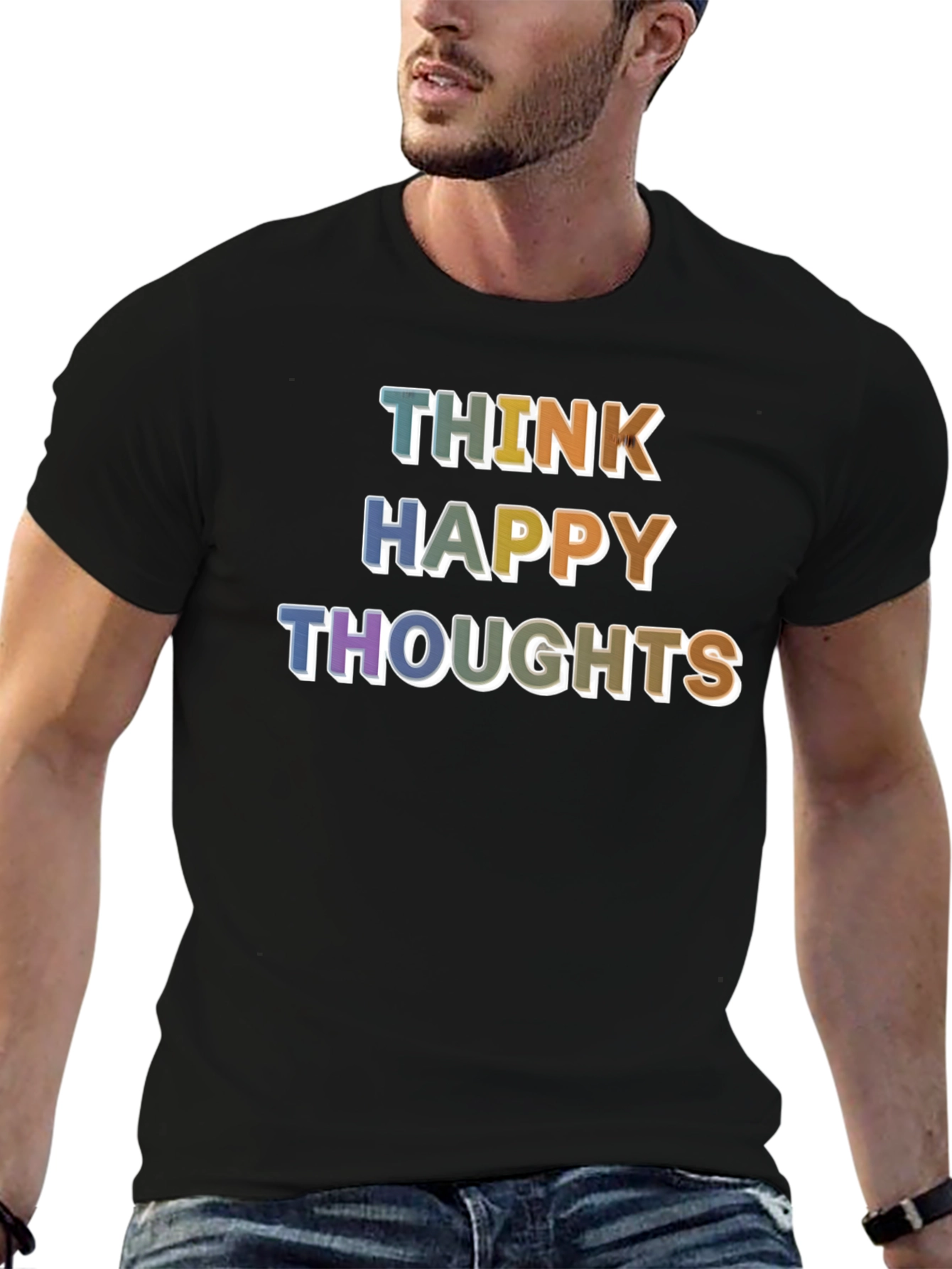 Think Happy Thoughts Graphic T-Shirt - Positive Vibes!