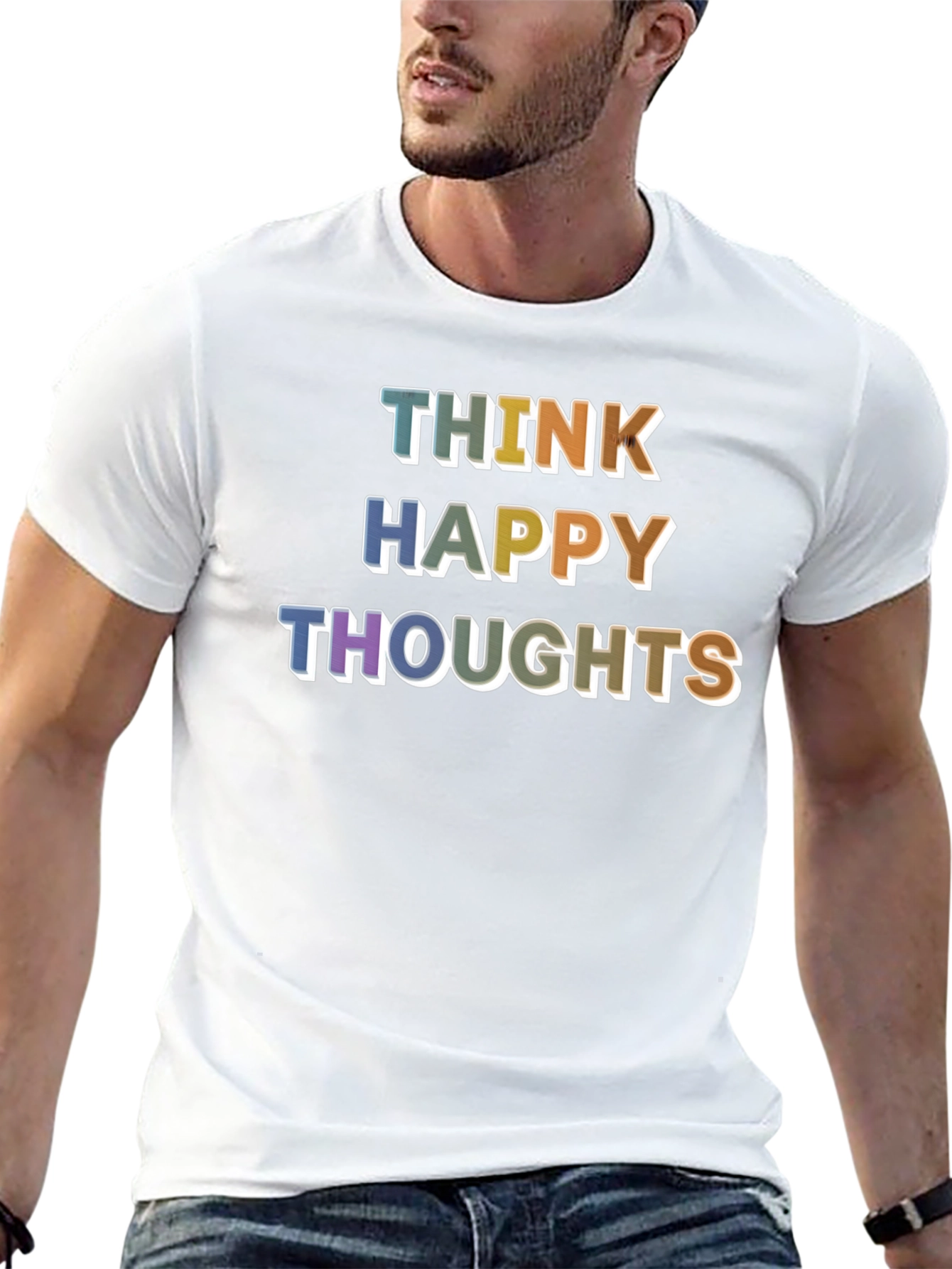 Think Happy Thoughts Graphic T-Shirt - Positive Vibes!