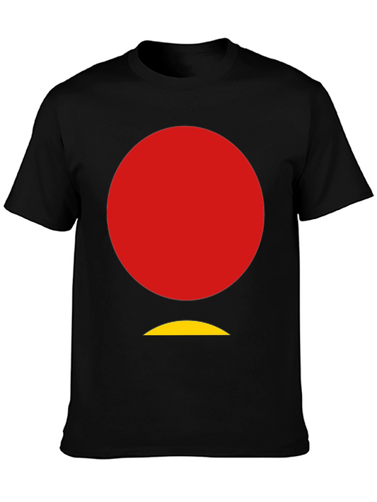 Abstract Graphic Tee - Red Circle Yellow Arc - Black Cotton Shirt