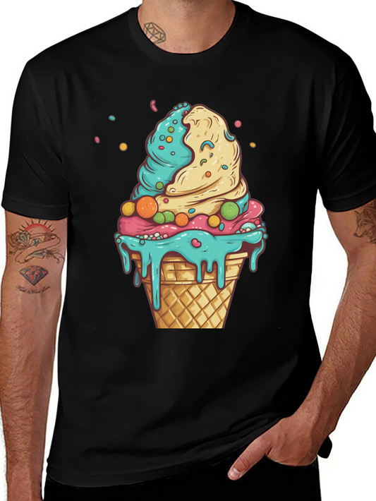 Ice Cream Cone Graphic Tee - Black Cotton Shirt