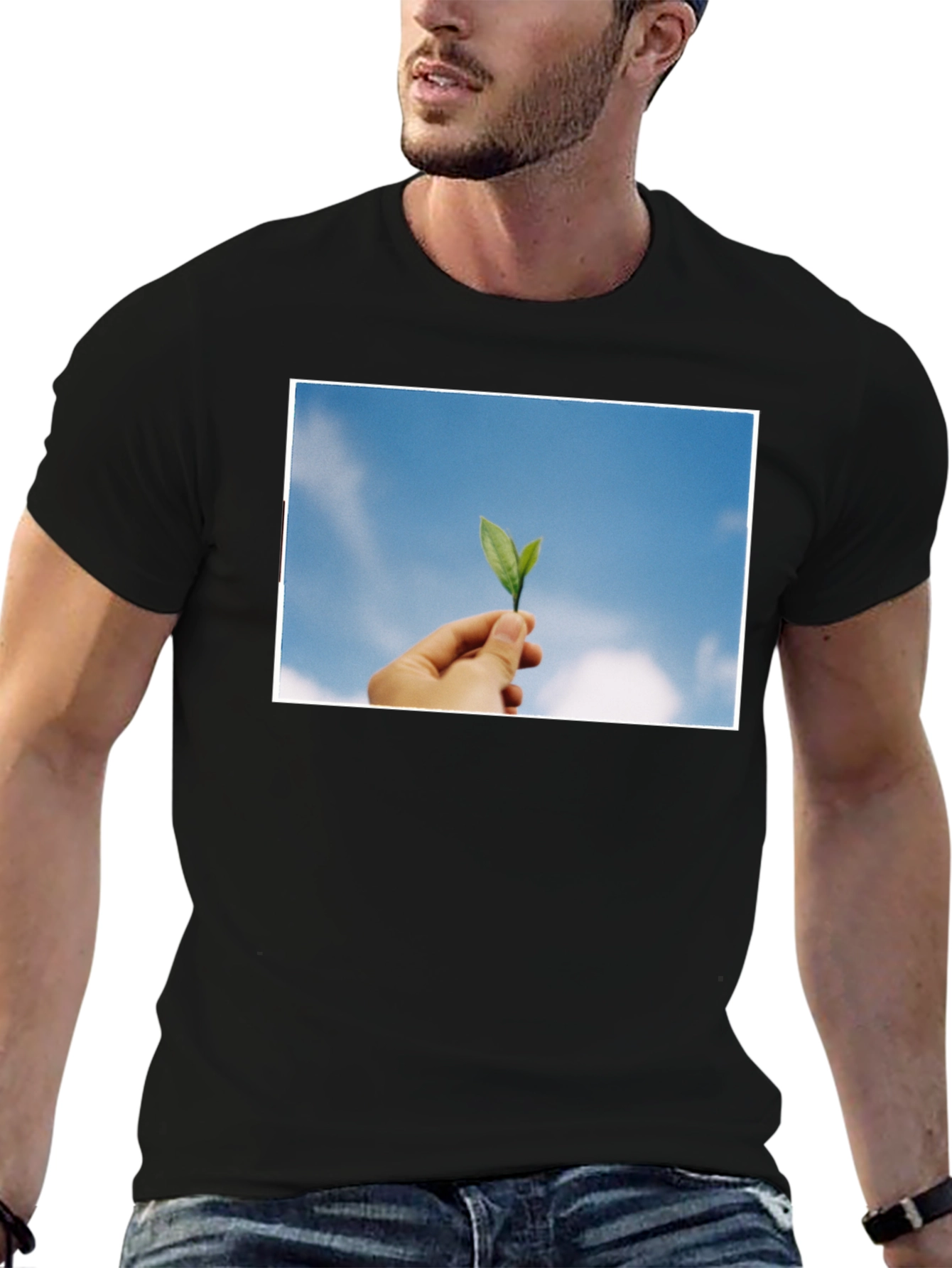 Leaf in Hand Graphic Black T-Shirt