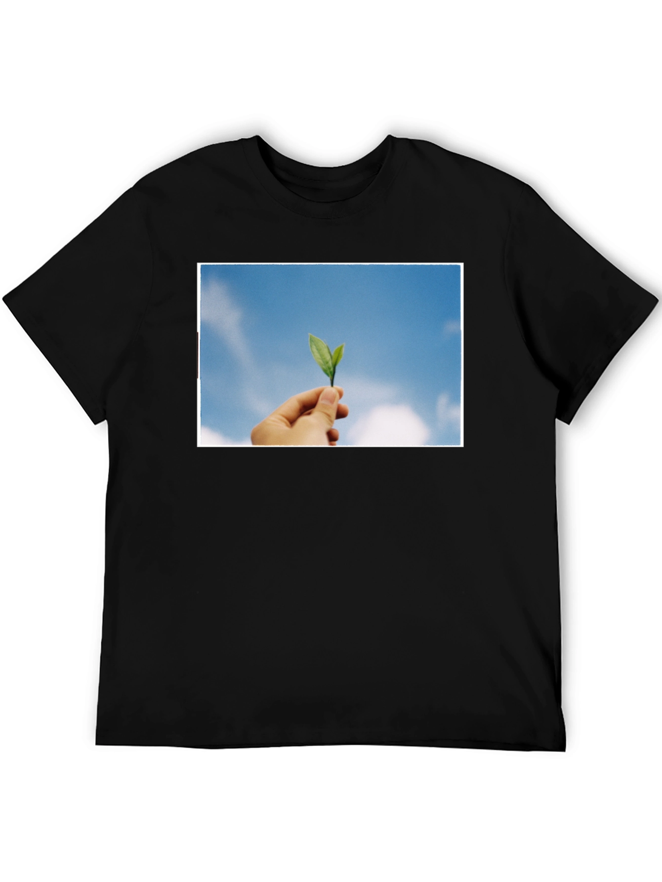 Leaf in Hand Graphic Black T-Shirt