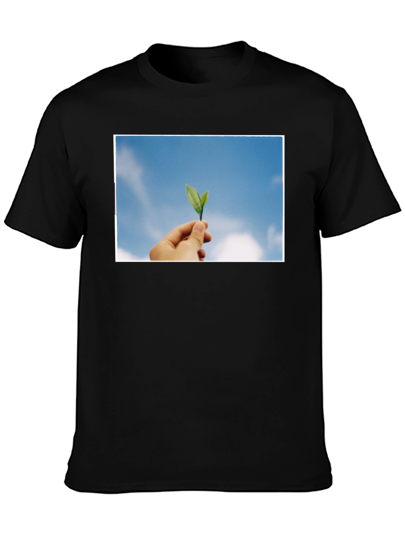 Leaf in Hand Graphic Black T-Shirt