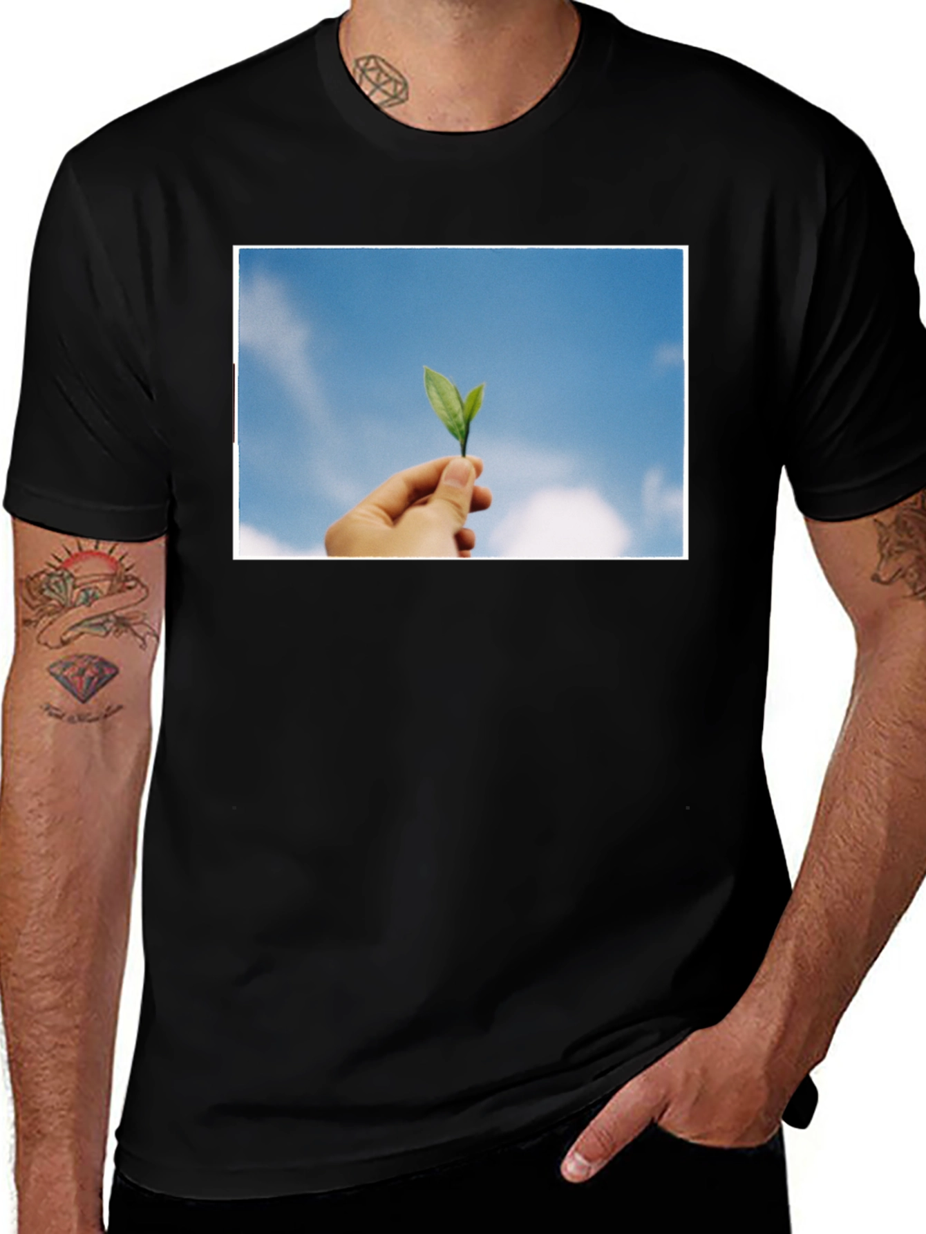 Leaf in Hand Graphic Black T-Shirt